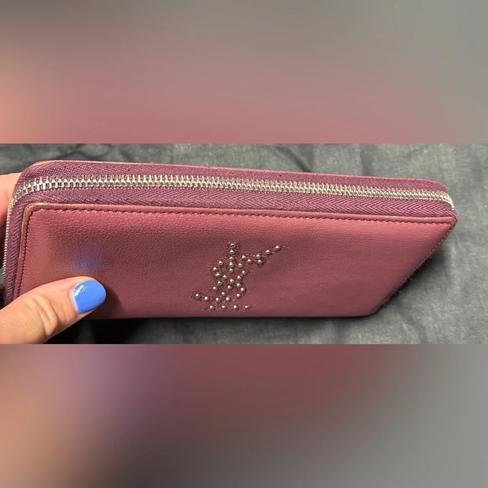 YSL pink Cassandra studded zip around wallet